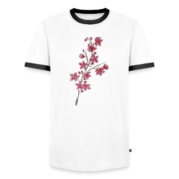 Rameau de cerisier  - T-shirt contrasté Homme - blanc/noir - Devant - AI Model Female 172 light (172cm) & AI Model Male 178 dark (178cm)