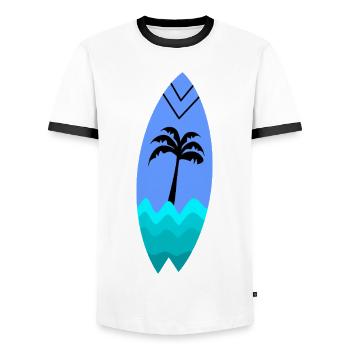 Turquoise Palm Board - Men's Ringer Shirt - white/black - Front - AI Model Female 172 light (172cm) & AI Model Male 178 dark (178cm)