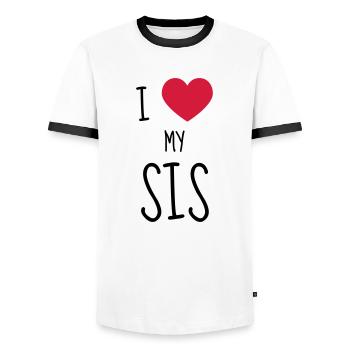 Sis Sister Soeur Schwester Sœur Friend Family - Men's Ringer Shirt - white/black - Front - AI Model Female 172 light (172cm) & AI Model Male 178 dark (178cm)