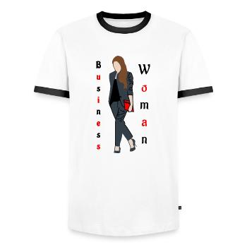 Affaires Femmes Noir /Rouge - T-shirt contrasté Homme - blanc/noir - Devant - AI Model Female 172 light (172cm) & AI Model Male 178 dark (178cm)