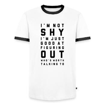 funny quote for a slightly shy person - Men's Ringer Shirt - white/black - Front - AI Model Female 172 light (172cm) & AI Model Male 178 dark (178cm)