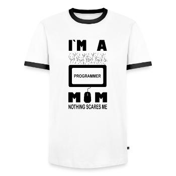 I m a Programmer Mom Nothing Scares Me - Men's Ringer Shirt - white/black - Front - AI Model Female 172 light (172cm) & AI Model Male 178 dark (178cm)