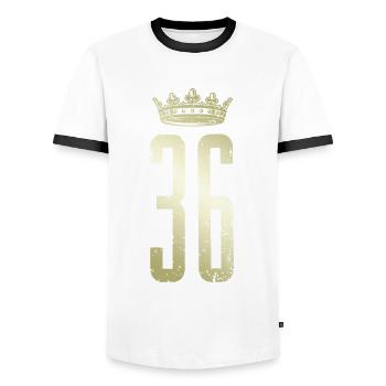 36 Nummer Krone - Männer Kontrast-T-Shirt - Weiß/Schwarz - Vorne - AI Model Female 172 light (172cm) & AI Model Male 178 dark (178cm)