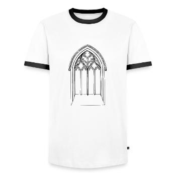 Kirche Fenster - Männer Kontrast-T-Shirt - Weiß/Schwarz - Vorne - AI Model Female 172 light (172cm) & AI Model Male 178 dark (178cm)