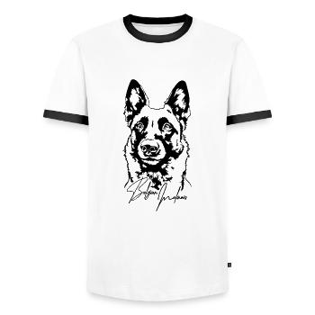Belge Malinois Portrait Chien Chiens Wilsigns - T-shirt contrasté Homme - blanc/noir - Devant - AI Model Female 172 light (172cm) & AI Model Male 178 dark (178cm)