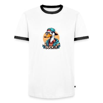 Ducken Sie sich - Männer Kontrast-T-Shirt - Weiß/Schwarz - Vorne - AI Model Female 172 light (172cm) & AI Model Male 178 dark (178cm)