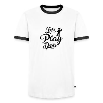Let's Play Darts - Men's Ringer Shirt - white/black - Front - AI Model Female 172 light (172cm) & AI Model Male 178 dark (178cm)