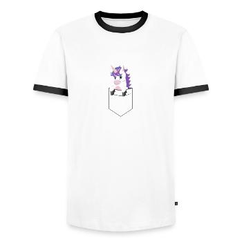 licorne mignonne dans la poche, poche de chemise imprimée - T-shirt contrasté Homme - blanc/noir - Devant - AI Model Female 172 light (172cm) & AI Model Male 178 dark (178cm)