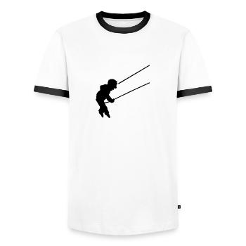 Schaukeln / swinging boy (1c) - Männer Kontrast-T-Shirt - Weiß/Schwarz - Vorne - AI Model Female 172 light (172cm) & AI Model Male 178 dark (178cm)