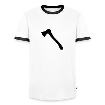 La hache, la scie à chaîne, des forêts, bois - T-shirt contrasté Homme - blanc/noir - Devant - AI Model Female 172 light (172cm) & AI Model Male 178 dark (178cm)