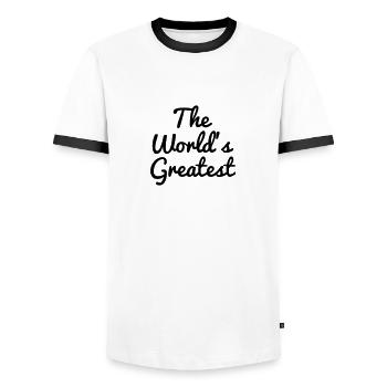 Customize it ! / Anpassen / Personnaliser - Men's Ringer Shirt - white/black - Front - AI Model Female 172 light (172cm) & AI Model Male 178 dark (178cm)