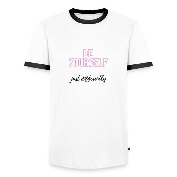 Soyez vous-même, mais différemment - T-shirt contrasté Homme - blanc/noir - Devant - AI Model Female 172 light (172cm) & AI Model Male 178 dark (178cm)