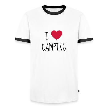 camping / campeur / randonnée / tente - T-shirt contrasté Homme - blanc/noir - Devant - AI Model Female 172 light (172cm) & AI Model Male 178 dark (178cm)