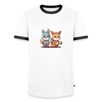 Animal Athletes - Männer Kontrast-T-Shirt - Weiß/Schwarz - Vorne - AI Model Female 172 light (172cm) & AI Model Male 178 dark (178cm)