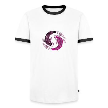 Ying Yang Kois - Männer Kontrast-T-Shirt - Weiß/Schwarz - Vorne - AI Model Female 172 light (172cm) & AI Model Male 178 dark (178cm)