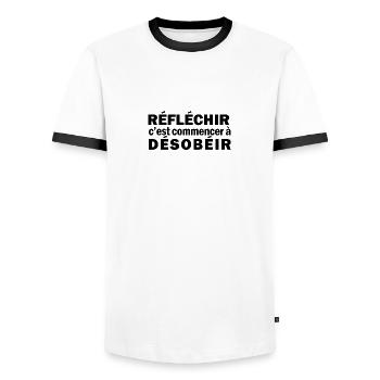 Réfléchir c'est commencer à désobéir - T-shirt contrasté Homme - blanc/noir - Devant - AI Model Female 172 light (172cm) & AI Model Male 178 dark (178cm)