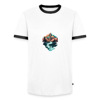 SURREAL - Men's Ringer Shirt - white/black - Front - AI Model Female 172 light (172cm) & AI Model Male 178 dark (178cm)