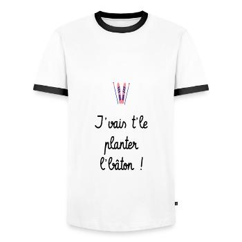J'vais t'le planter l'bâton ! Bronzés font du ski - T-shirt contrasté Homme - blanc/noir - Devant - AI Model Female 172 light (172cm) & AI Model Male 178 dark (178cm)