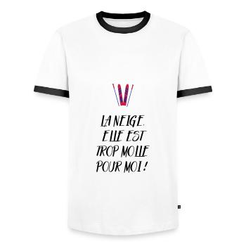 La neige, elle est trop molle pour moi ! Culte - T-shirt contrasté Homme - blanc/noir - Devant - AI Model Female 172 light (172cm) & AI Model Male 178 dark (178cm)