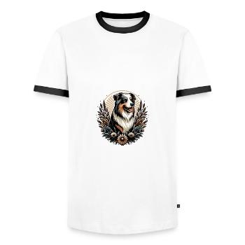Berger australien Cottage Core Flowers noir tri - T-shirt contrasté Homme - blanc/noir - Devant - AI Model Female 172 light (172cm) & AI Model Male 178 dark (178cm)