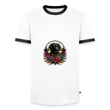 Labrador Retriever noir Cottage Core fleurs - T-shirt contrasté Homme - blanc/noir - Devant - AI Model Female 172 light (172cm) & AI Model Male 178 dark (178cm)