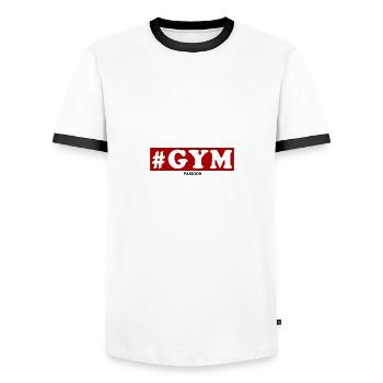 #Gym Fitness Passion Sport Gift Birthday - Men's Ringer Shirt - white/black - Front - AI Model Female 172 light (172cm) & AI Model Male 178 dark (178cm)