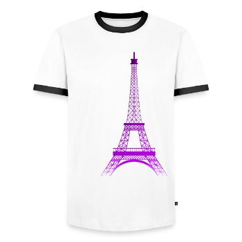 Tour Eiffel (dégradé violet-pourpre) - T-shirt contrasté Homme - blanc/noir - Devant - AI Model Female 172 light (172cm) & AI Model Male 178 dark (178cm)