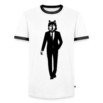 Wolf im Anzug - Männer Kontrast-T-Shirt - Weiß/Schwarz - Vorne - AI Model Female 172 light (172cm) & AI Model Male 178 dark (178cm)