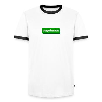 vegetarian - Men's Ringer Shirt - white/black - Front - AI Model Female 172 light (172cm) & AI Model Male 178 dark (178cm)