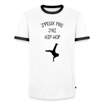 Hip-Hop / Rap / Instrument de Musique / Hip Hop - T-shirt contrasté Homme - blanc/noir - Devant - AI Model Female 172 light (172cm) & AI Model Male 178 dark (178cm)