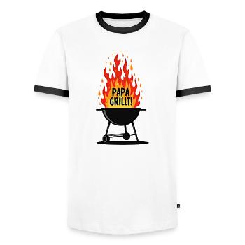 Grillen Grillsaison Papa Am Grill Papa Grillt - Männer Kontrast-T-Shirt - Weiß/Schwarz - Vorne - AI Model Female 172 light (172cm) & AI Model Male 178 dark (178cm)