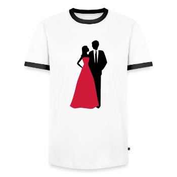 Couples de mariage, jeune mariée, marié - T-shirt contrasté Homme - blanc/noir - Devant - AI Model Female 172 light (172cm) & AI Model Male 178 dark (178cm)