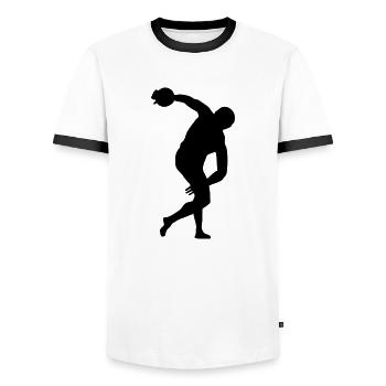 Diskuswurf discus throw - Männer Kontrast-T-Shirt - Weiß/Schwarz - Vorne - AI Model Female 172 light (172cm) & AI Model Male 178 dark (178cm)
