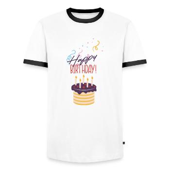 happy birthday - T-shirt contrasté Homme - blanc/noir - Devant - AI Model Female 172 light (172cm) & AI Model Male 178 dark (178cm)