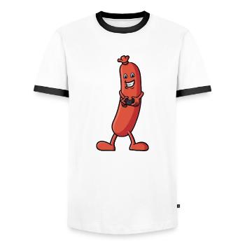 Eine Wurst die zockt - Männer Kontrast-T-Shirt - Weiß/Schwarz - Vorne - AI Model Female 172 light (172cm) & AI Model Male 178 dark (178cm)