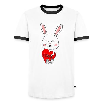 Lapin d’amour - T-shirt contrasté Homme - blanc/noir - Devant - AI Model Female 172 light (172cm) & AI Model Male 178 dark (178cm)