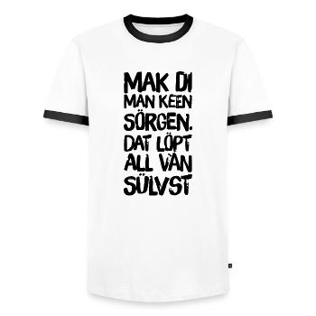 Mak di man ken Sörgen - Männer Kontrast-T-Shirt - Weiß/Schwarz - Vorne - AI Model Female 172 light (172cm) & AI Model Male 178 dark (178cm)