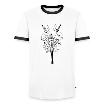 Poppy 02 poppies flower bouque - Men's Ringer Shirt - white/black - Front - AI Model Female 172 light (172cm) & AI Model Male 178 dark (178cm)