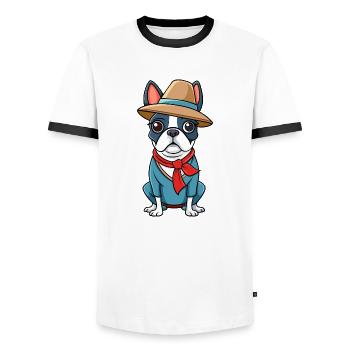 Boston Terrier Photo Shoot - Men's Ringer Shirt - white/black - Front - AI Model Female 172 light (172cm) & AI Model Male 178 dark (178cm)