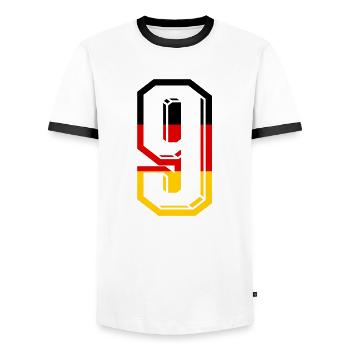 Nummer 9 Deutschland Trikot Zahl 9 Jahre - Männer Kontrast-T-Shirt - Weiß/Schwarz - Vorne - AI Model Female 172 light (172cm) & AI Model Male 178 dark (178cm)