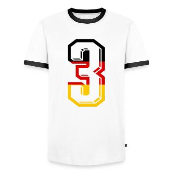 Nummer 3 Deutschland Trikot Zahl 3 Jahre - Männer Kontrast-T-Shirt - Weiß/Schwarz - Vorne - AI Model Female 172 light (172cm) & AI Model Male 178 dark (178cm)