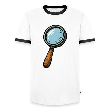 magnifying glass - Men's Ringer Shirt - white/black - Front - AI Model Female 172 light (172cm) & AI Model Male 178 dark (178cm)