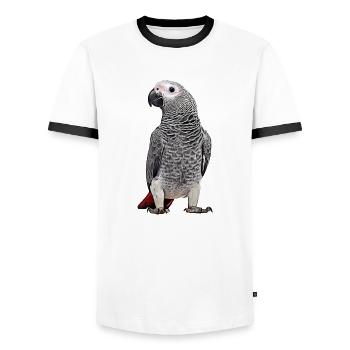 Afrikanischer Graupapagei - Männer Kontrast-T-Shirt - Weiß/Schwarz - Vorne - AI Model Female 172 light (172cm) & AI Model Male 178 dark (178cm)