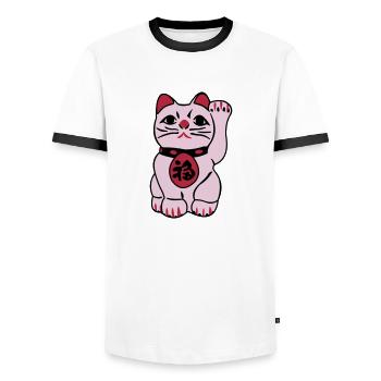 maneki neko - Men's Ringer Shirt - white/black - Front - AI Model Female 172 light (172cm) & AI Model Male 178 dark (178cm)