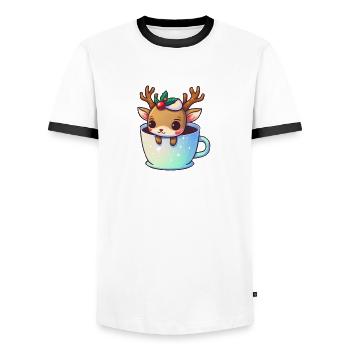 Süßes Weihnachtstier in einer Tasse - Rentier - Männer Kontrast-T-Shirt - Weiß/Schwarz - Vorne - AI Model Female 172 light (172cm) & AI Model Male 178 dark (178cm)