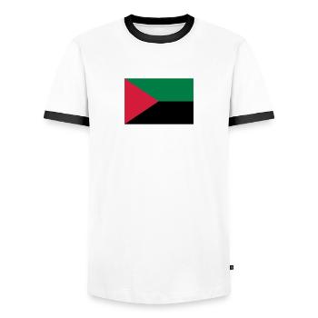 Martinique / 972 / Martiniquais / Martiniquaise - T-shirt contrasté Homme - blanc/noir - Devant - AI Model Female 172 light (172cm) & AI Model Male 178 dark (178cm)