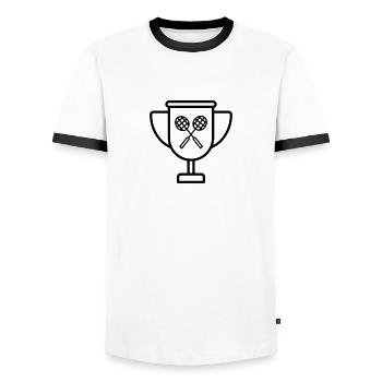 Badminton / Badminton Player / Birdie / Sport - T-shirt contrasté Homme - blanc/noir - Devant - AI Model Female 172 light (172cm) & AI Model Male 178 dark (178cm)