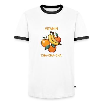 Vitamin Cha-Cha-Cha Obst-Shirt - Männer Kontrast-T-Shirt - Weiß/Schwarz - Vorne - AI Model Female 172 light (172cm) & AI Model Male 178 dark (178cm)