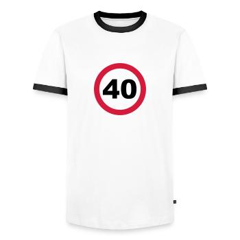 40 Birthday - Men's Ringer Shirt - white/black - Front - AI Model Female 172 light (172cm) & AI Model Male 178 dark (178cm)