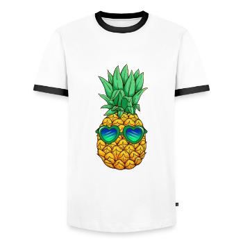 Pineapple with sunglasses - Men's Ringer Shirt - white/black - Front - AI Model Female 172 light (172cm) & AI Model Male 178 dark (178cm)